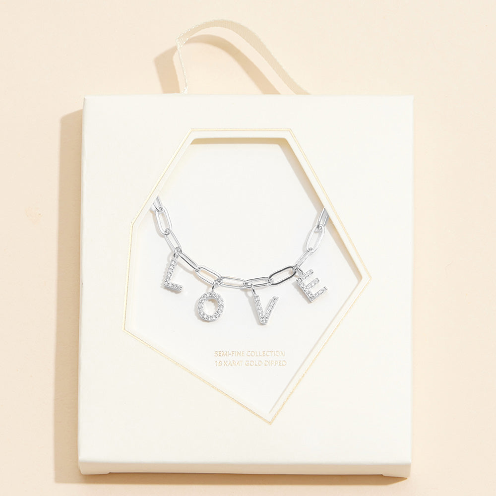 Semi Fine Collection - 18K Gold Dipped Brass Metal LOVE Monogram Charm Paperclip Chain Necklace