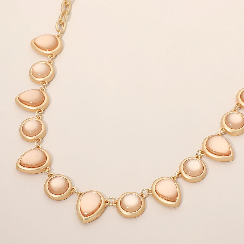 Madeline Love Brown Geometric Teardrop Round Cabochon Link Statement Necklace