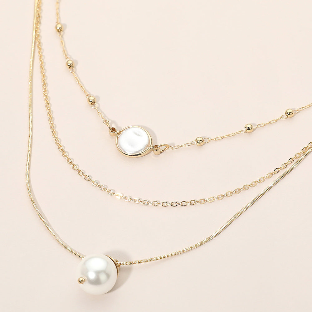 Madeline Love Cream, Gold Pearl Accent Layered Necklace