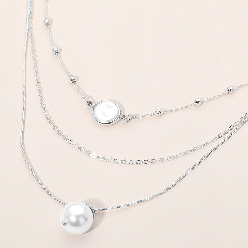 Madeline Love Cream, Rhodium Pearl Accent Layered Necklace