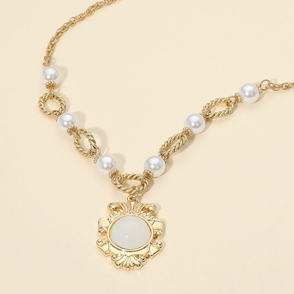 Madeline Love White, Worn Gold Vintage Medallion Pearl Necklace - Necklaces