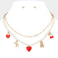 Enamel Heart Lock Cherry Metal Bow Bear Pendant Double Layered Necklace
