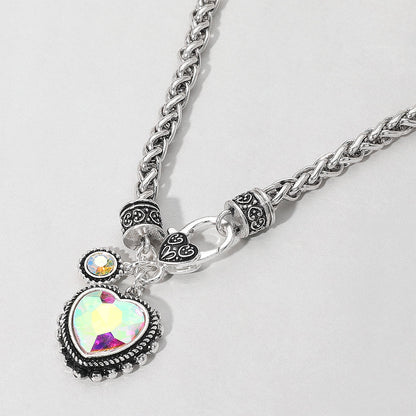 Madeline Love AB, Antique Silver Heart Stone Pendant Antique Metal Necklace - Necklaces