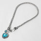 Madeline Love Antique Silver, Aqua Heart Stone Pendant Antique Metal Necklace - Necklaces - extra