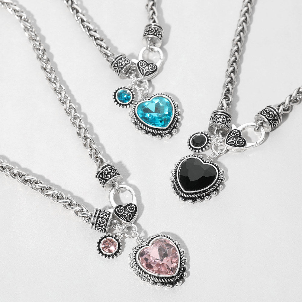 Madeline Love Antique Silver, Aqua Heart Stone Pendant Antique Metal Necklace - Necklaces - extra