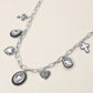 Madeline Love Antique Silver, Clear Antique Metal Oval Teardrop Rectangle Stone Cluster Metal Heart Cross Charm Station Necklace - Necklaces