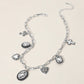 Madeline Love Antique Silver, Clear Antique Metal Oval Teardrop Rectangle Stone Cluster Metal Heart Cross Charm Station Necklace - Necklaces - desc
