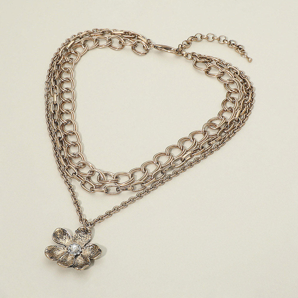 Madeline Love Worn Gold Trendy Statement Layered Chain Flower Pendant Necklace