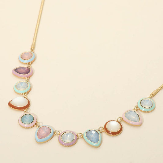 Madeline Love Multi Teardrop Round Stone Charm Station Necklace