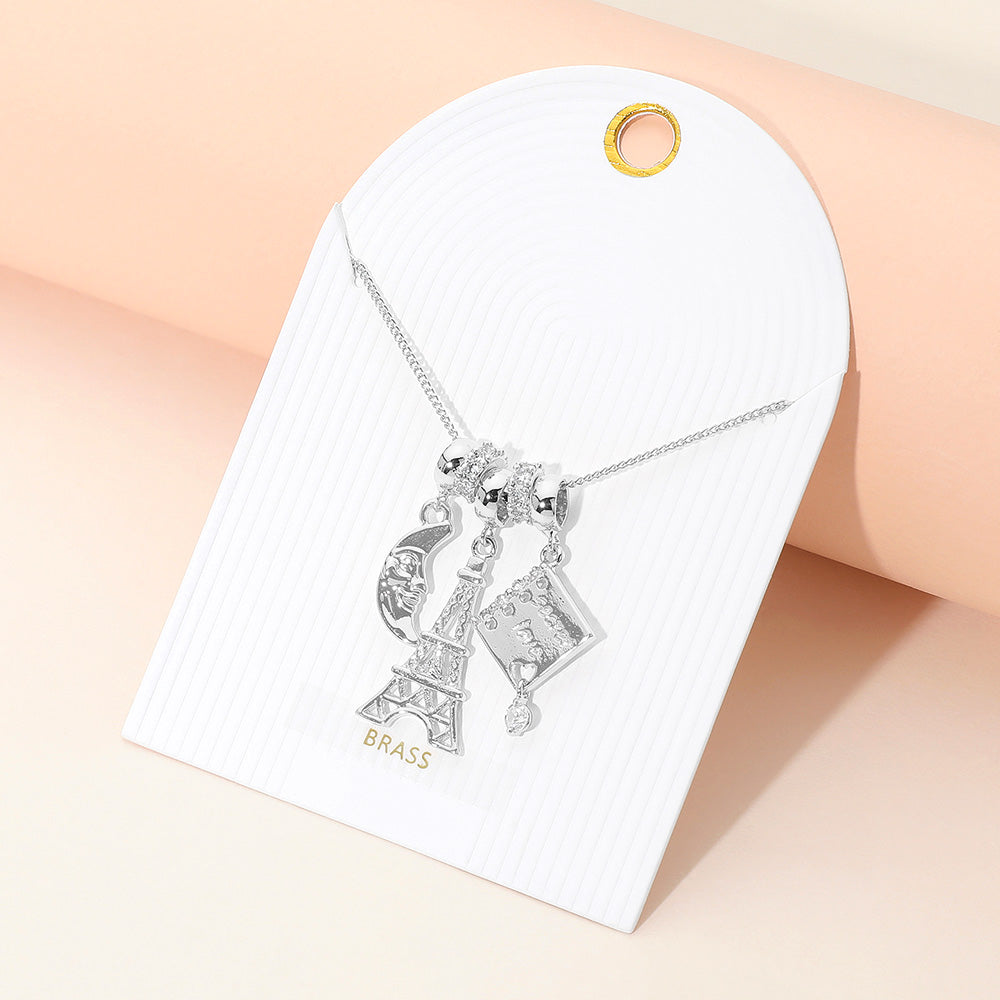 Madeline Love Clear, Silver Crescent Moon Eiffel Tower Secret Love Book Charm Beaded Necklace - Necklaces