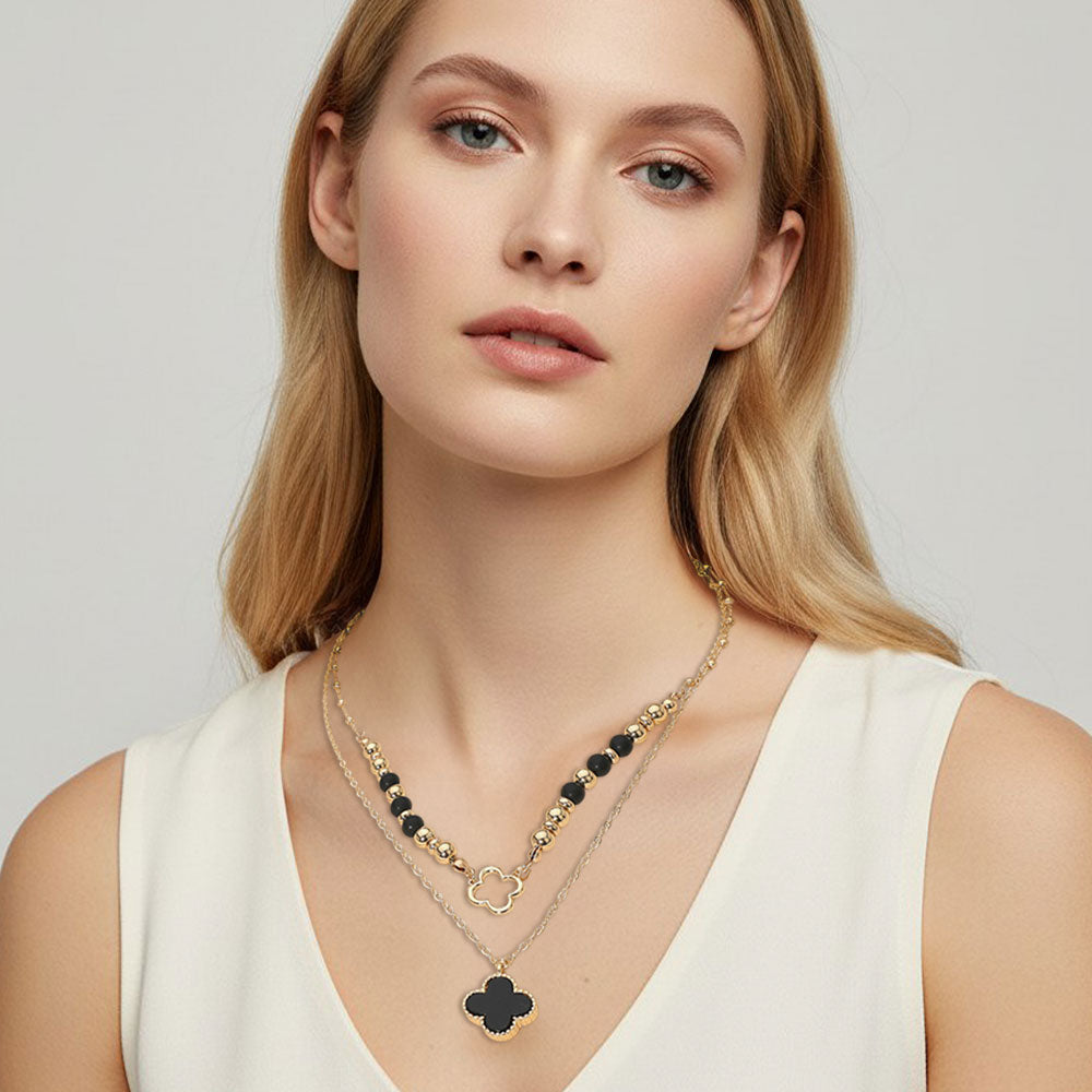 Madeline Love Black, Gold Layered Quatrefoil Pendant Accent Necklace - Necklaces