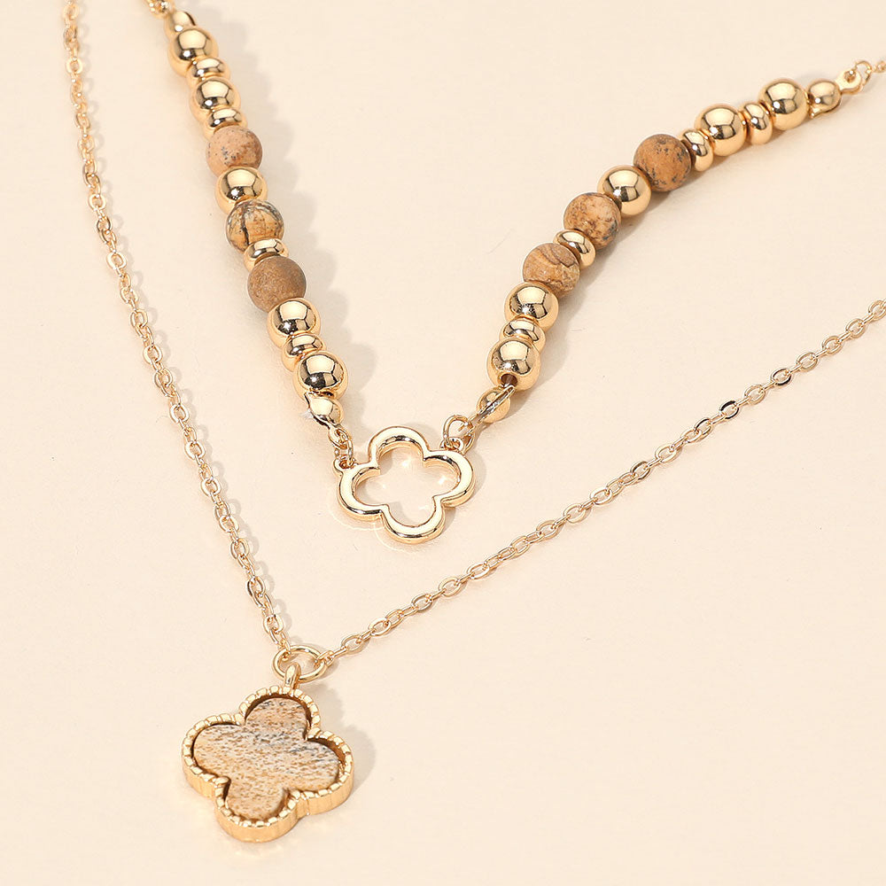 Madeline Love Brown, Gold Layered Quatrefoil Pendant Accent Necklace - Necklaces