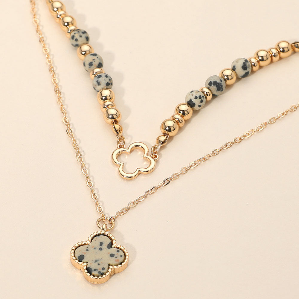 Madeline Love Black, Gold, Neutral Layered Quatrefoil Pendant Accent Necklace - Necklaces