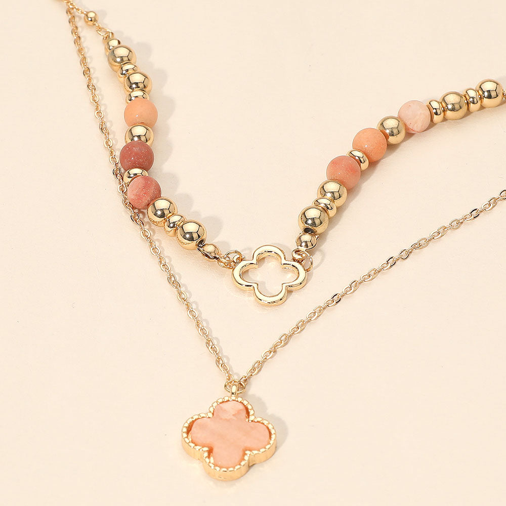 Madeline Love Gold, Peach Layered Quatrefoil Pendant Accent Necklace - Necklaces