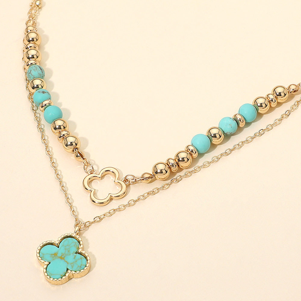 Madeline Love Gold, Turquoise Layered Quatrefoil Pendant Accent Necklace - Necklaces