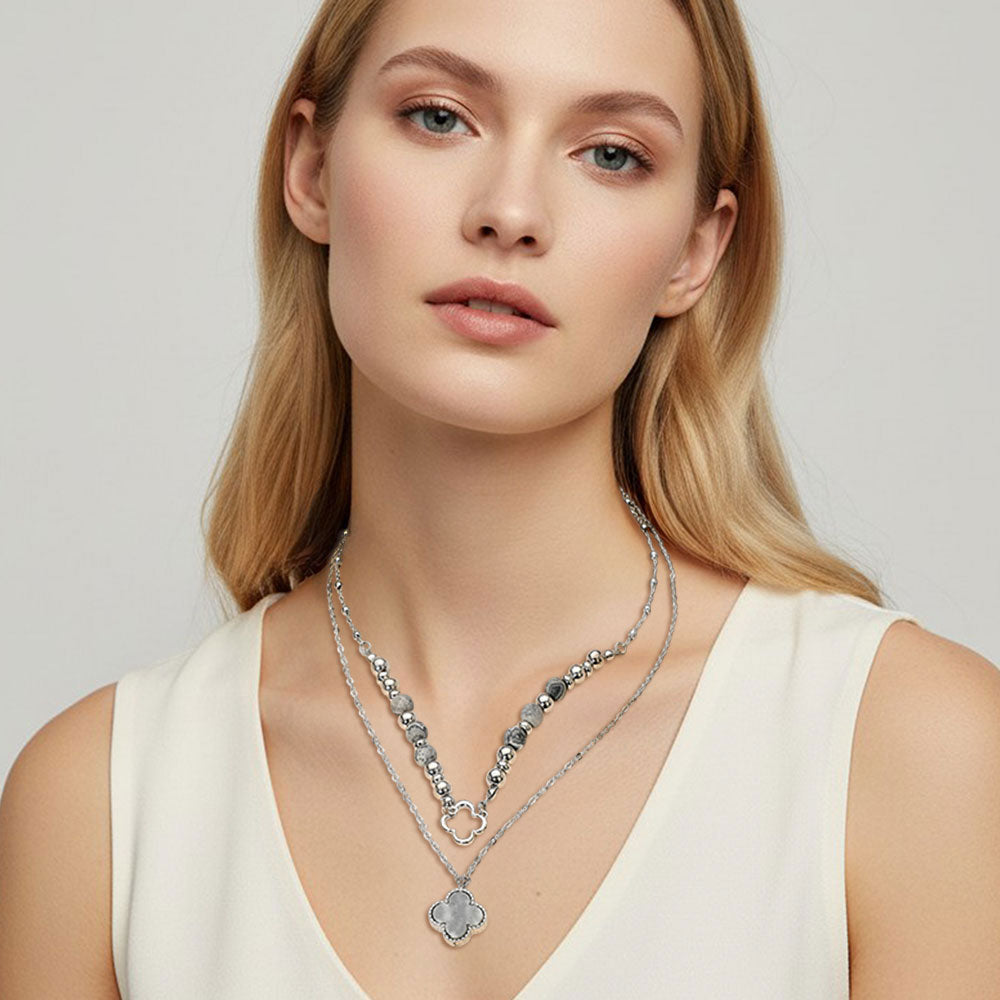 Madeline Love Gray, Rhodium Layered Quatrefoil Pendant Accent Necklace - Necklaces