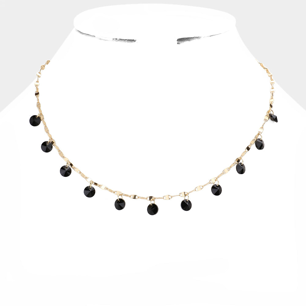 Madeline Love Black Round Bead Station Necklace - Necklaces