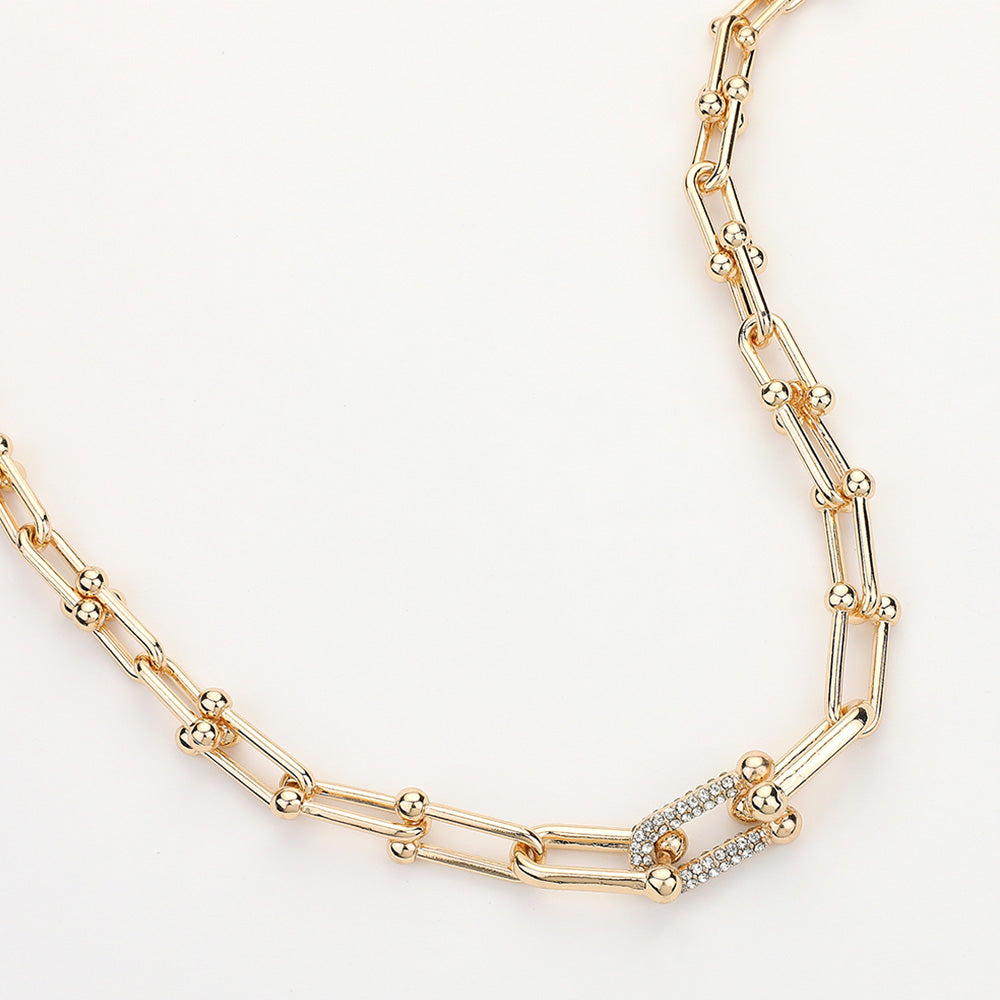 Madeline Love Clear, Gold Hardware Link Stone Paved Necklace