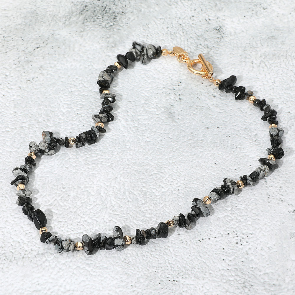 Madeline Love Black, Gold Semi Precious Natural Stone Beaded Necklace