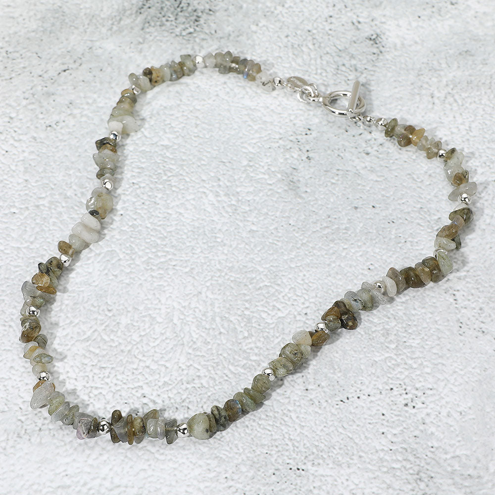 Madeline Love Gray, Rhodium Semi Precious Natural Stone Beaded Necklace