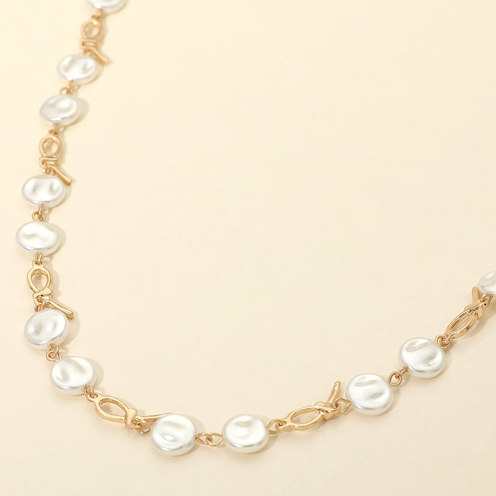 Madeline Love Worn Gold Pearl Disc Abstract Charm Link Necklace - Necklaces