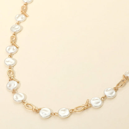 Madeline Love Worn Gold Pearl Disc Abstract Charm Link Necklace - Necklaces