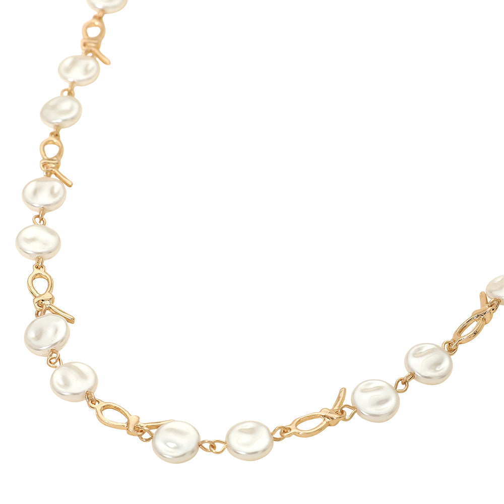Madeline Love Worn Gold Pearl Disc Abstract Charm Link Necklace - Necklaces - desc