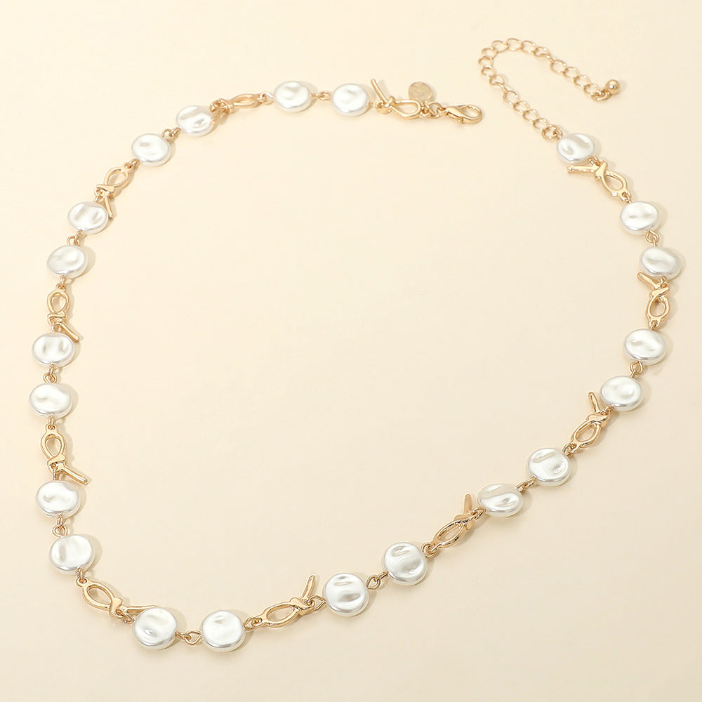 Madeline Love Worn Gold Pearl Disc Abstract Charm Link Necklace - Necklaces - extra
