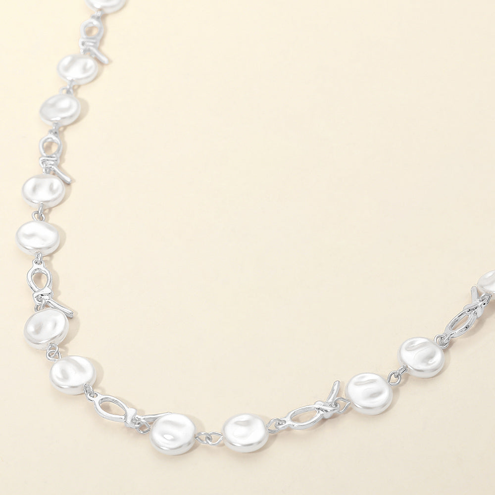 Madeline Love Worn Silver Pearl Disc Abstract Charm Link Necklace - Necklaces