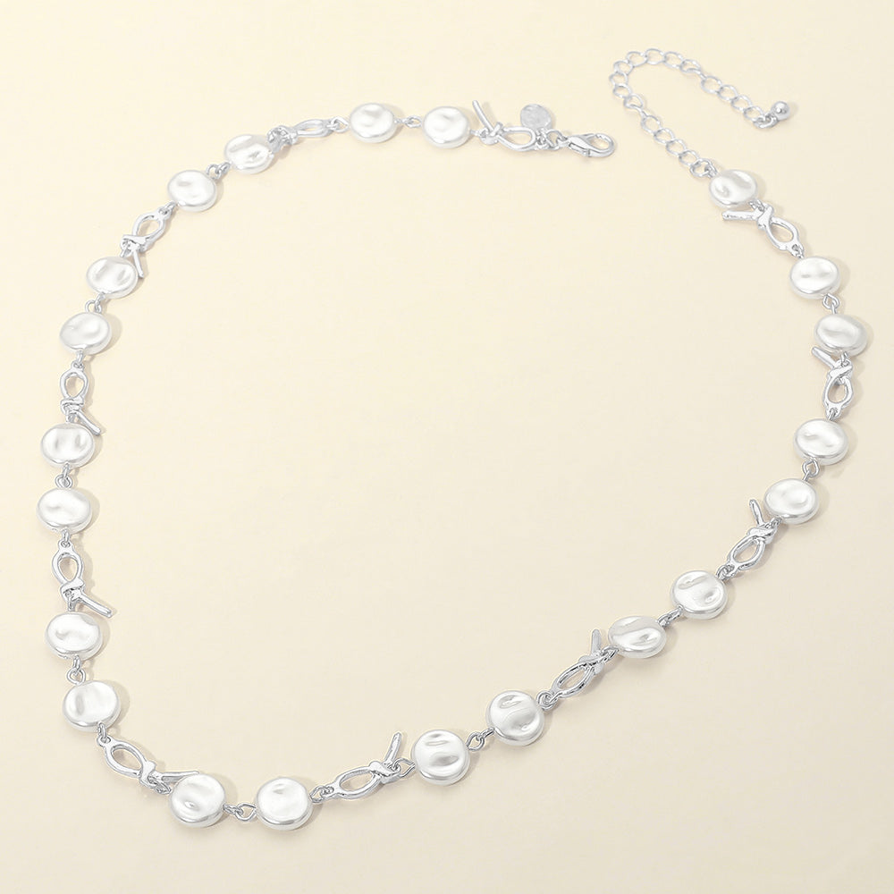Madeline Love Worn Silver Pearl Disc Abstract Charm Link Necklace - Necklaces - extra