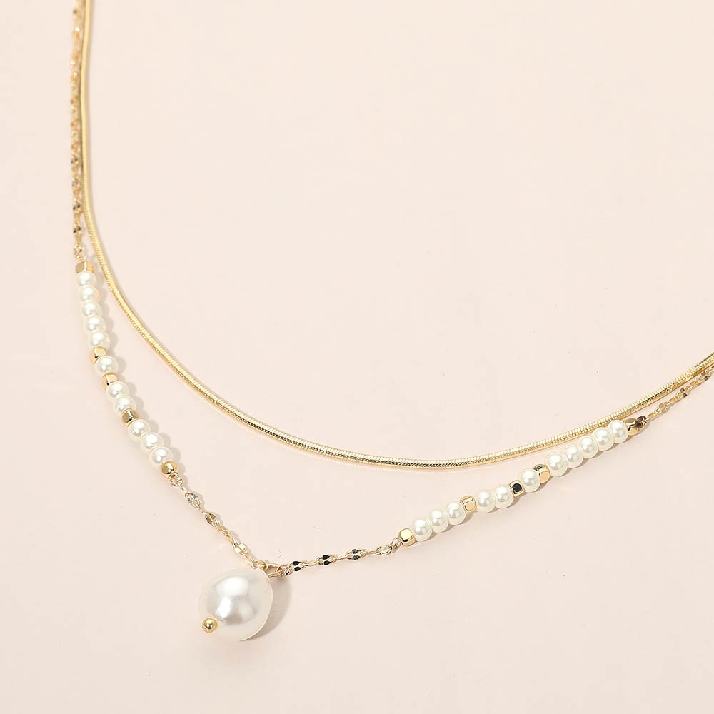 Madeline Love Cream, Gold Pearl Pendant Accent Layered Necklace