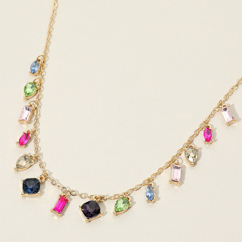 Madeline Love Gold, Multi Mixed Cut Stone Cluster Charm Station Necklace