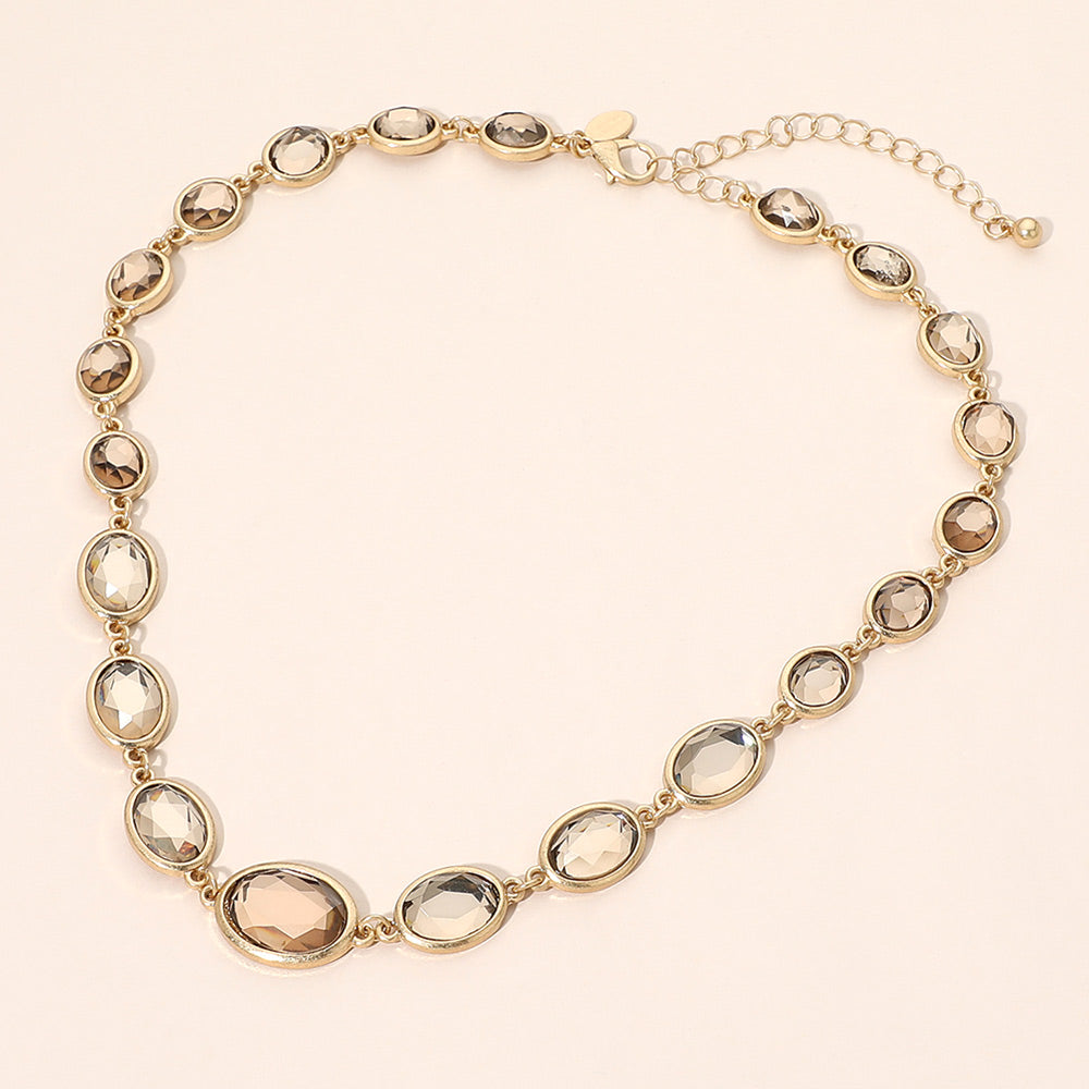 Madeline Love Black Diamond, Worn Gold Faceted Oval Stone Cluster Link Necklace