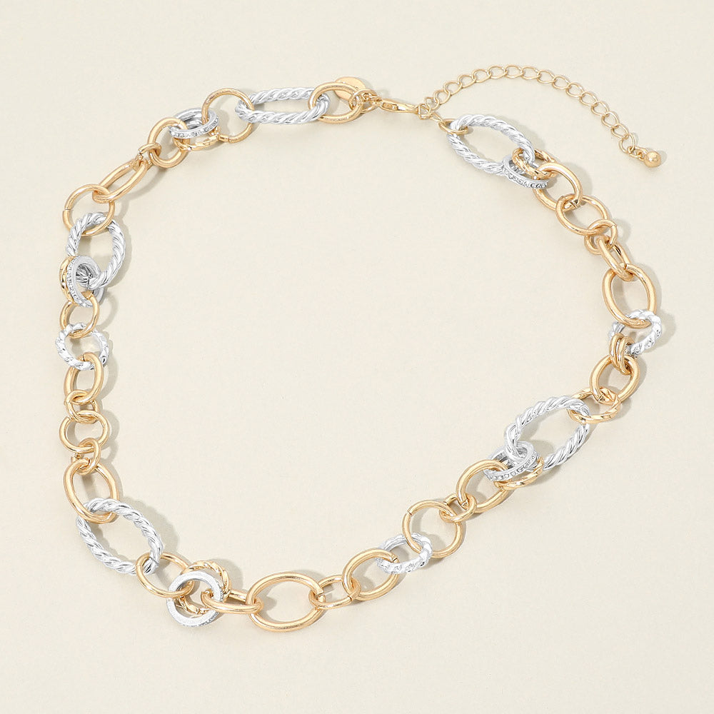 Madeline Love Clear, Two Tone, Worn Gold Chunky Mixed Link Chain Necklace