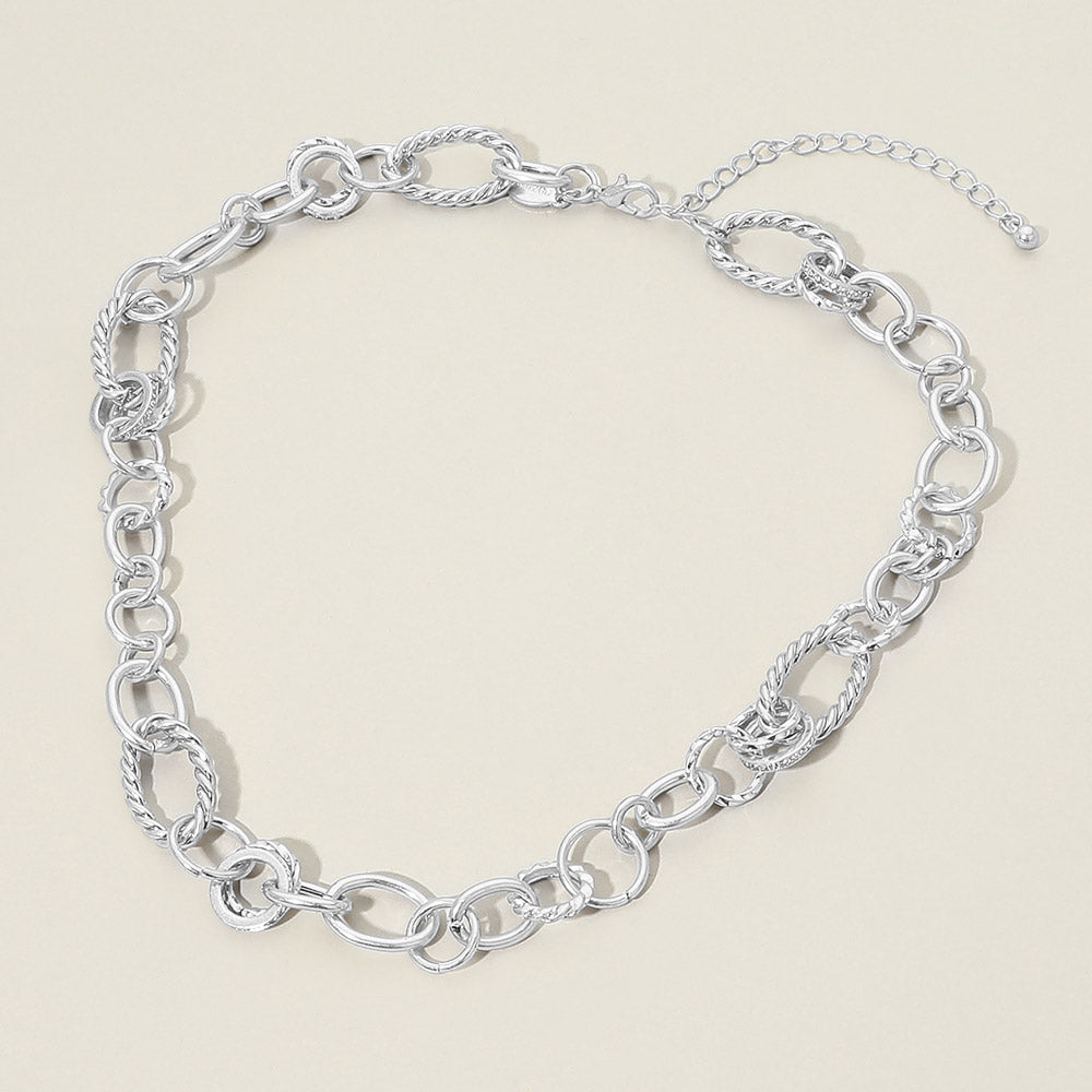 Madeline Love Clear, Worn Silver Chunky Mixed Link Chain Necklace