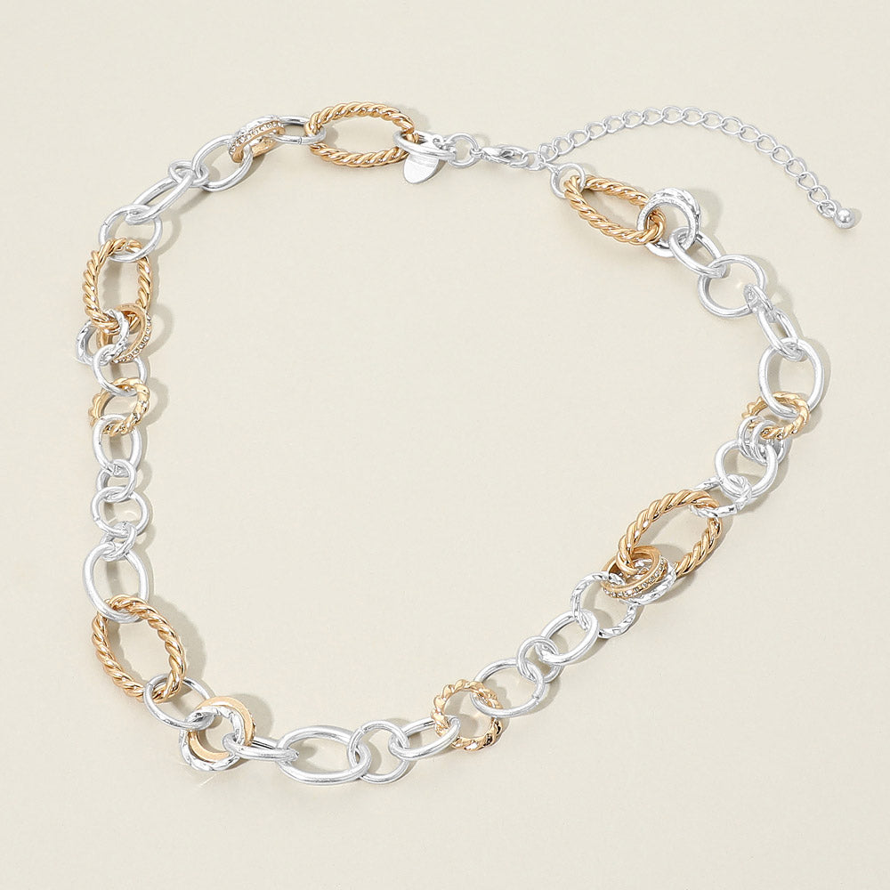 Madeline Love Clear, Two Tone, Worn Silver Chunky Mixed Link Chain Necklace
