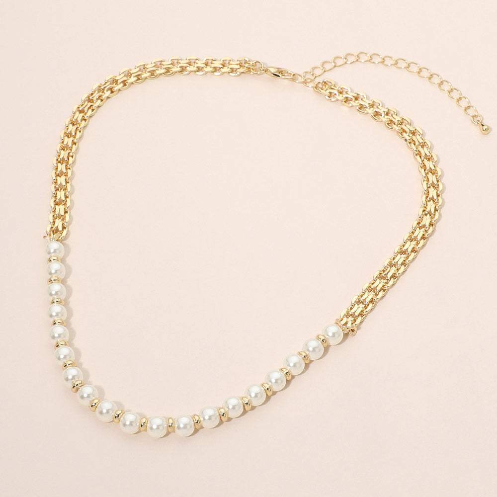 Madeline Love Cream, Gold Pearl Beaded Chain Necklace