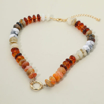 Madeline Love Beige, Gold Chunky Resin Disc Beaded Necklace - Necklaces