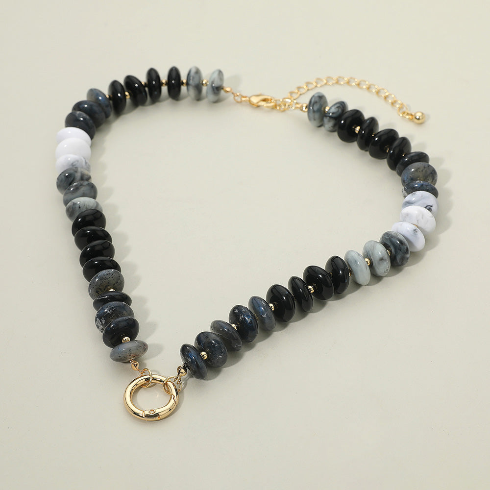 Madeline Love Black, Gold Chunky Resin Disc Beaded Necklace - Necklaces