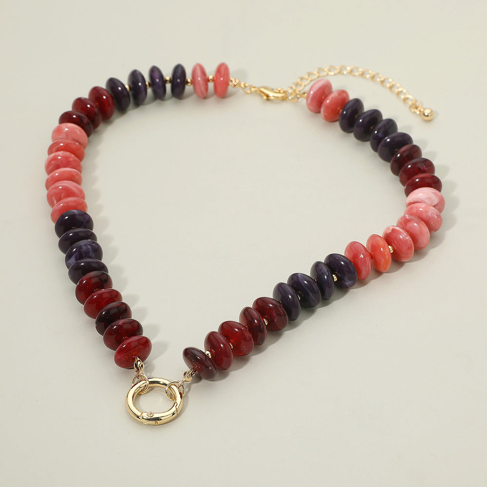 Madeline Love Burgundy, Gold Chunky Resin Disc Beaded Necklace - Necklaces