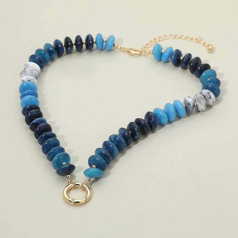 Madeline Love Gold, Navy Chunky Resin Disc Beaded Necklace - Necklaces