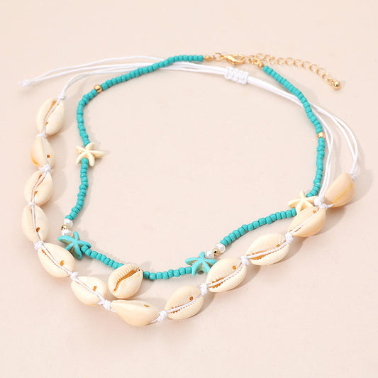 Madeline Love Blue 2PCS - Conch Shell Beaded Starfish Seed Beaded Layered Necklaces