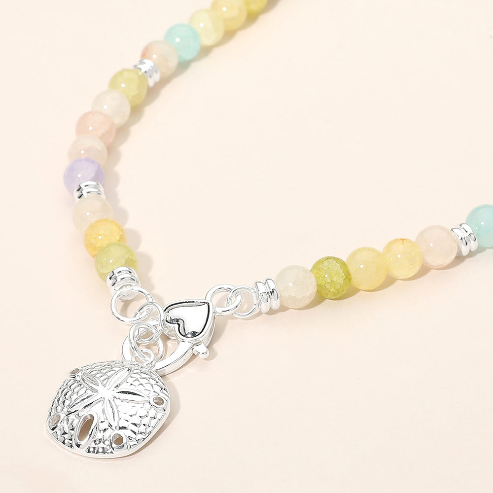 Madeline Love Multi, Silver Textured Metal Sand Dollar Charm Pendant Beaded Necklace - Necklaces