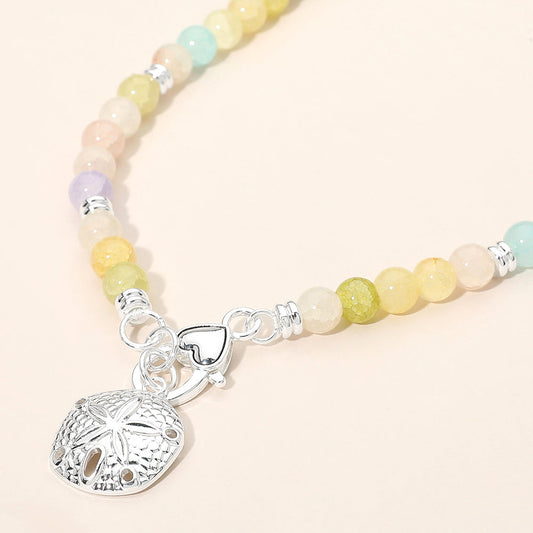 Madeline Love Multi, Silver Textured Metal Sand Dollar Charm Pendant Beaded Necklace - Necklaces