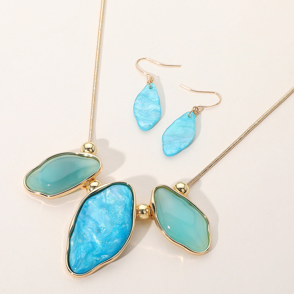 Madeline Love Blue Abstract Sparkled Celluloid Acetate Pebble Link Pointed Adjustable Necklace - Necklaces