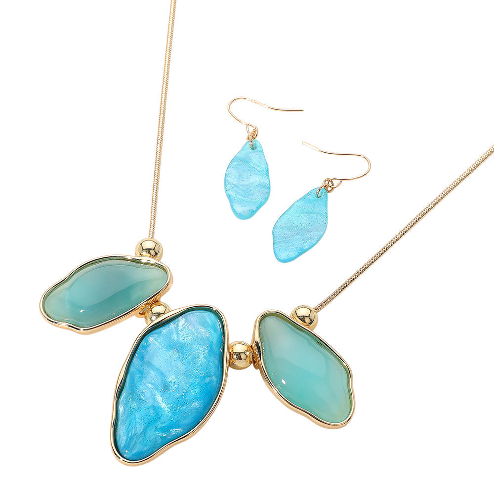 Madeline Love Blue Abstract Sparkled Celluloid Acetate Pebble Link Pointed Adjustable Necklace - Necklaces - desc