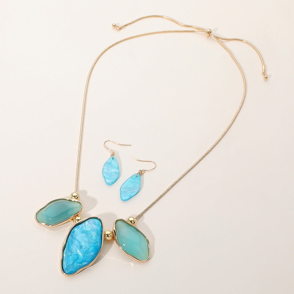 Madeline Love Blue Abstract Sparkled Celluloid Acetate Pebble Link Pointed Adjustable Necklace - Necklaces - extra
