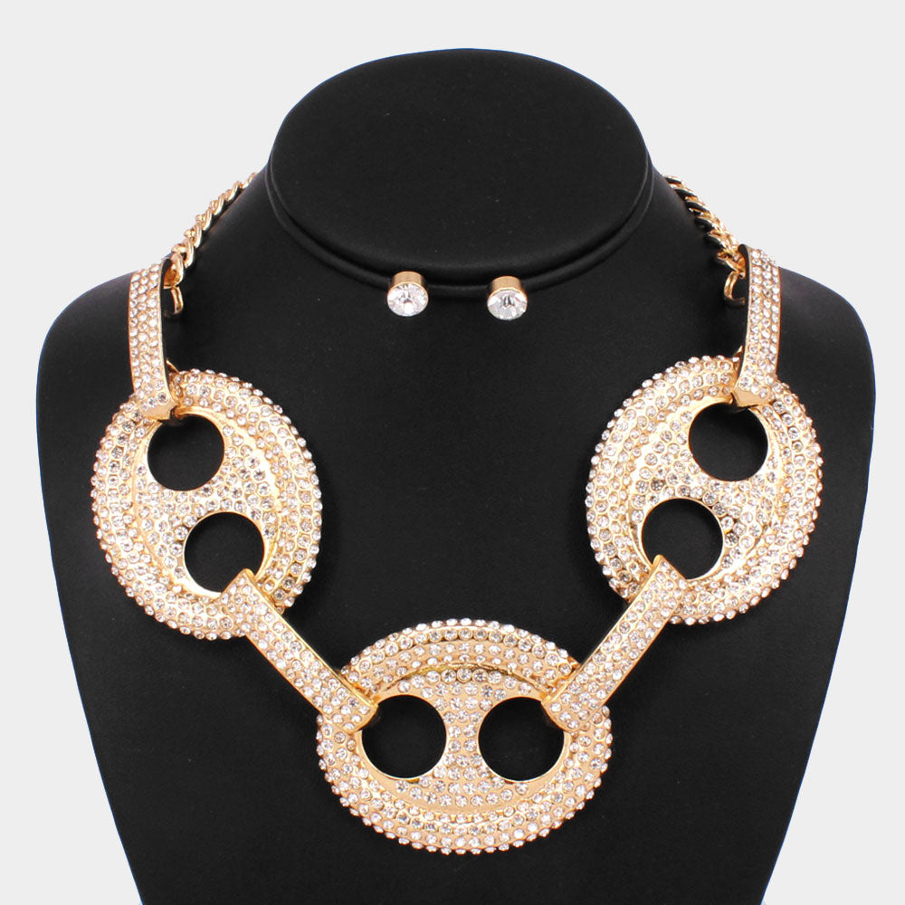Madeline Love Gold Rhinestone Embellished Abstract Triple Metal Link Necklace