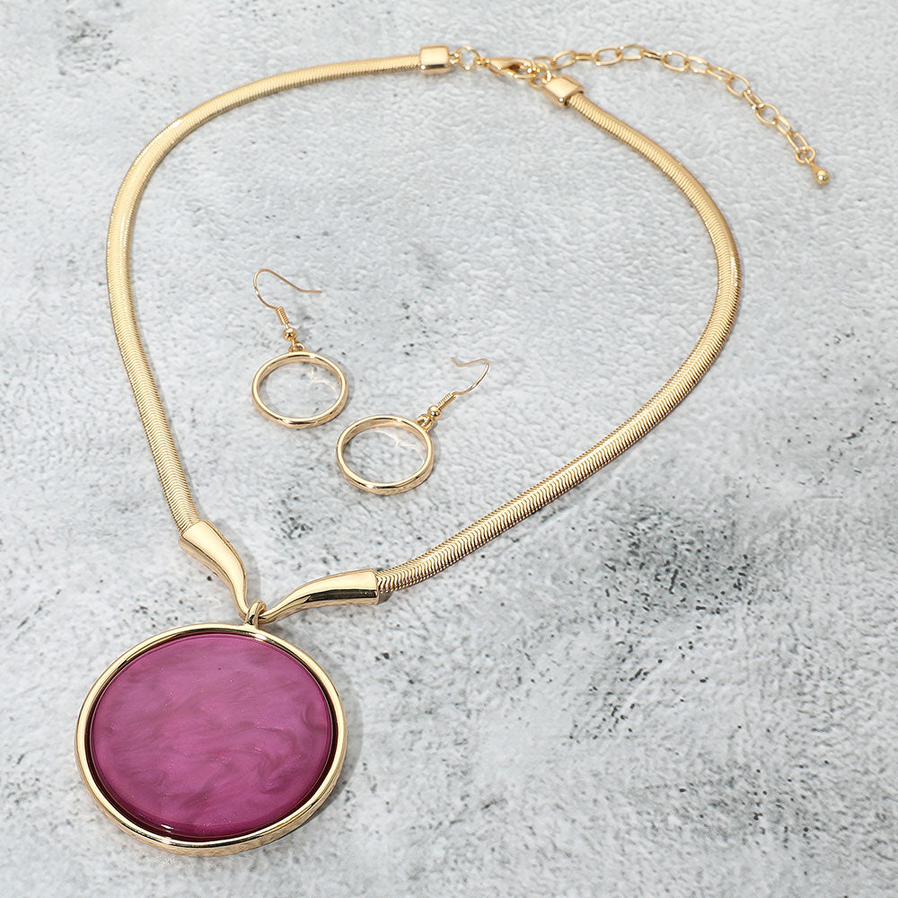 Madeline Love Purple Bold Marbled Round Pendant Statement Necklace - Necklaces