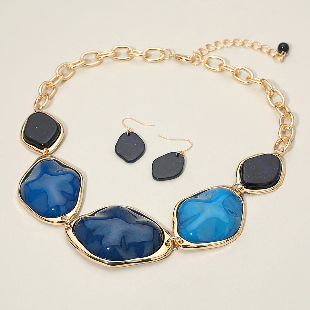 Madeline Love Blue Chunky Bold Resin Pebble Plate Link Statement Necklace - Necklaces